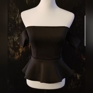 Guess Eva off-shoulder peplum top, black, Size: Small